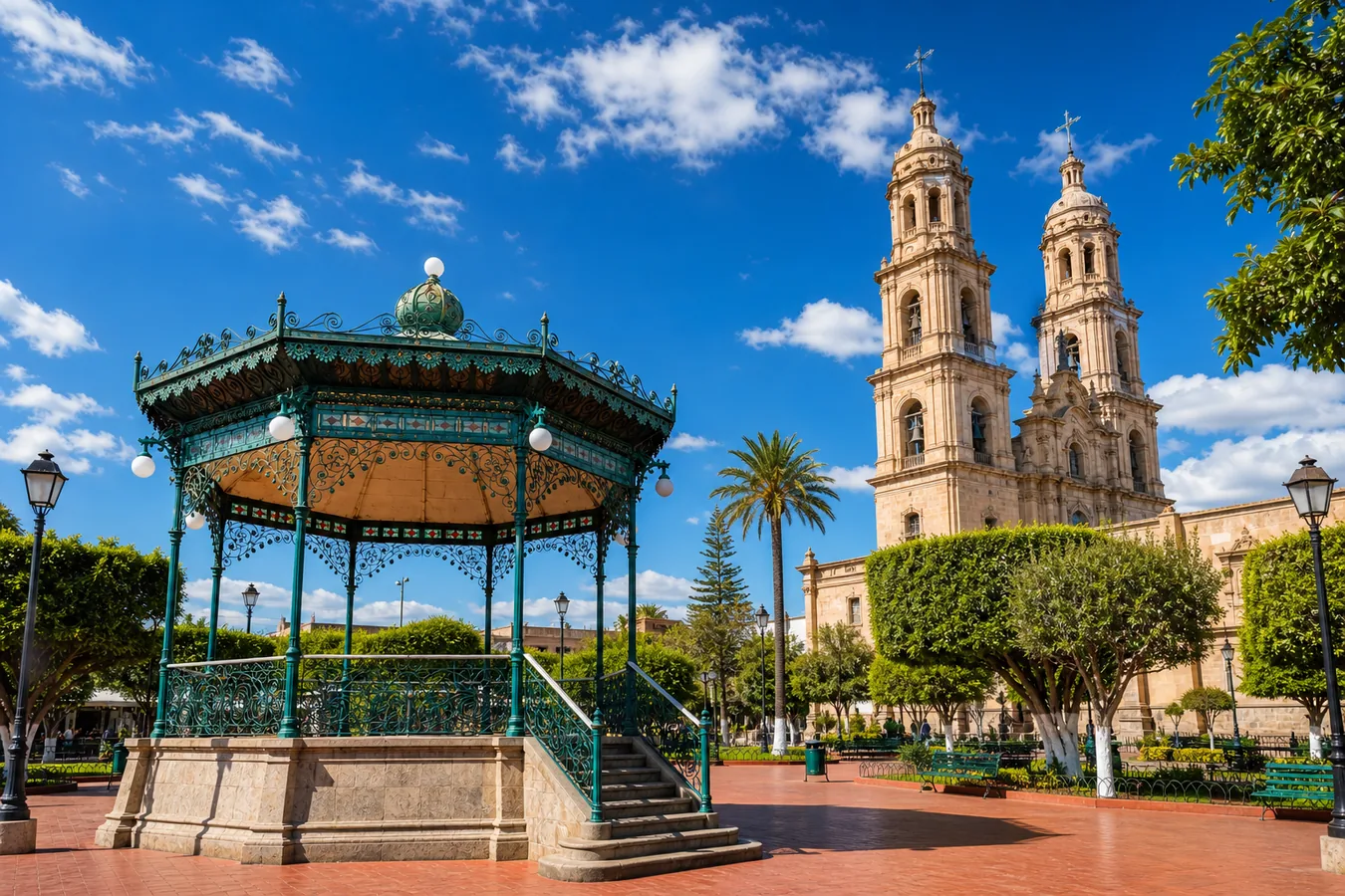 Kiosko del centro y Templo de San Francisco de Asís en Tepatitlán, Jalisco